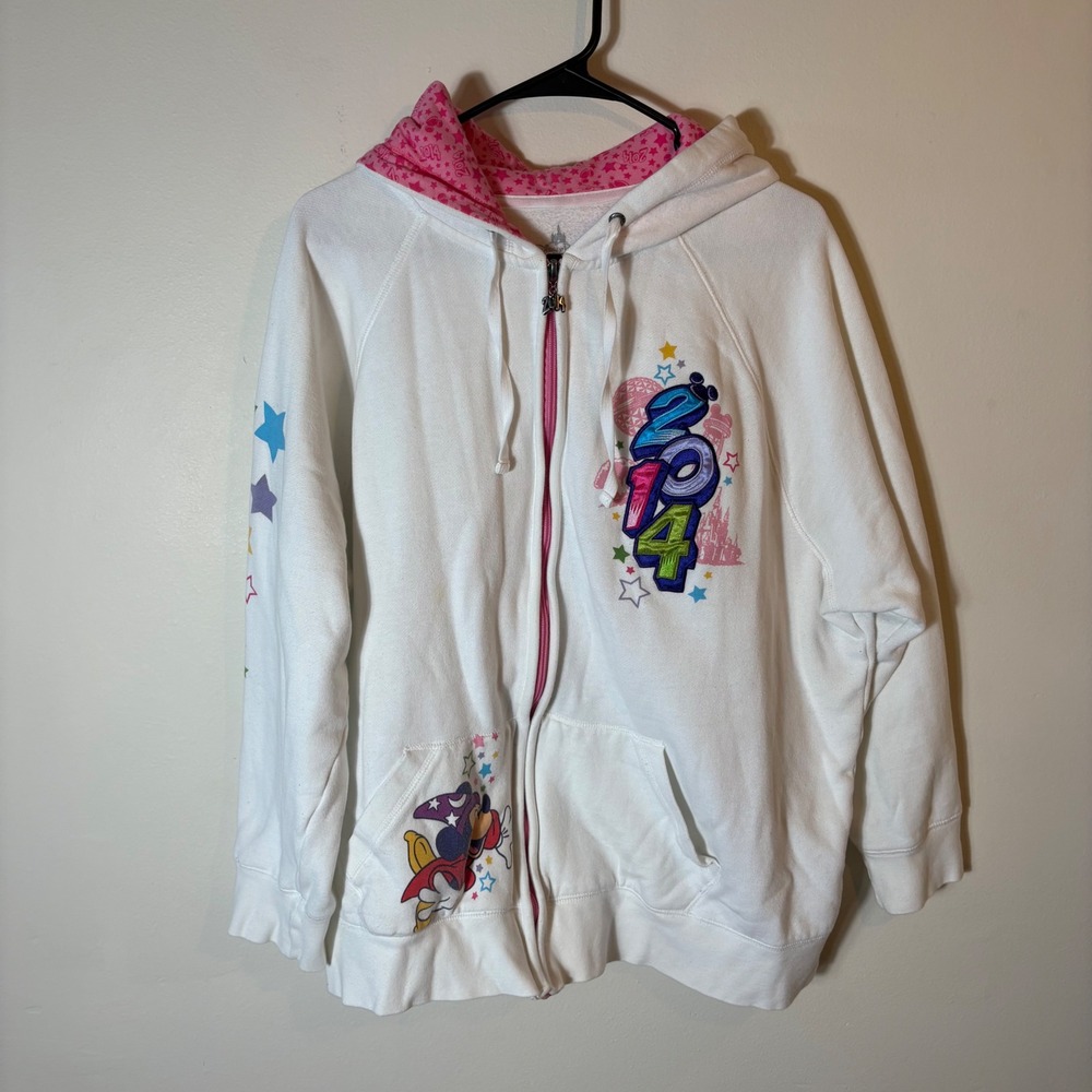 Disney Parks 2014‎ Zip Up Hoodie White Pink Mickey Mouse Size 2X